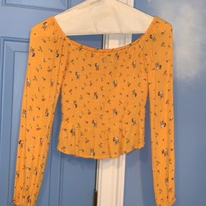 yellow off shoulder shirt from hollister